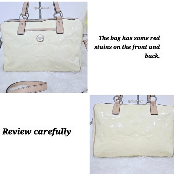 Coach Signature Embossed Patent Leather F25189 Elegant Cream Handbag Crossbody - Picture 16 of 17